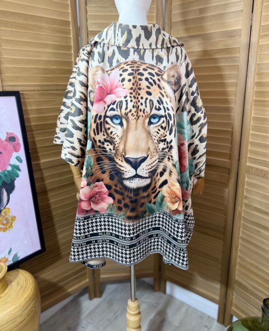 Veste-cape oversize suédine Léopard Tigre & Pink Flowers TOUTES TAILLES jusqu'au 60 
