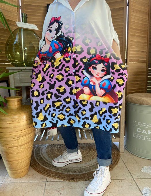 Robe chemise oversize Léopard multicolore Blanche-Neige du 42 au 52/54 
