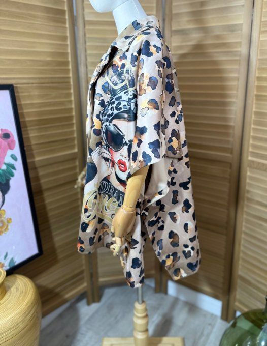 Veste-cape oversize suédine Léopard Pretty Fashion Girl TOUTES TAILLES jusqu'au 60 