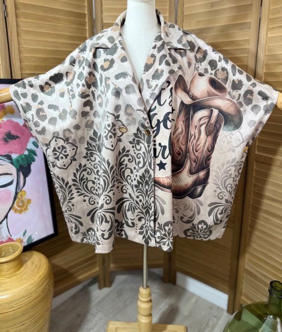 Veste-cape oversize suédine Léopard Country Fashion Addict TOUTES TAILLES jusqu'au 60 