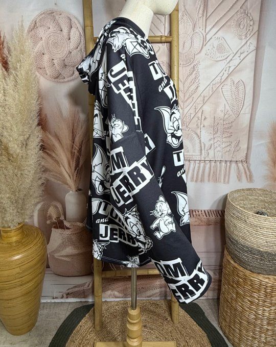 Sweat à capuche ample noir et blanc Tom & Jerry du 40 au 52/54 
