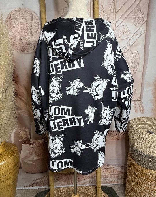 Sweat à capuche ample noir et blanc Tom & Jerry du 40 au 52/54 