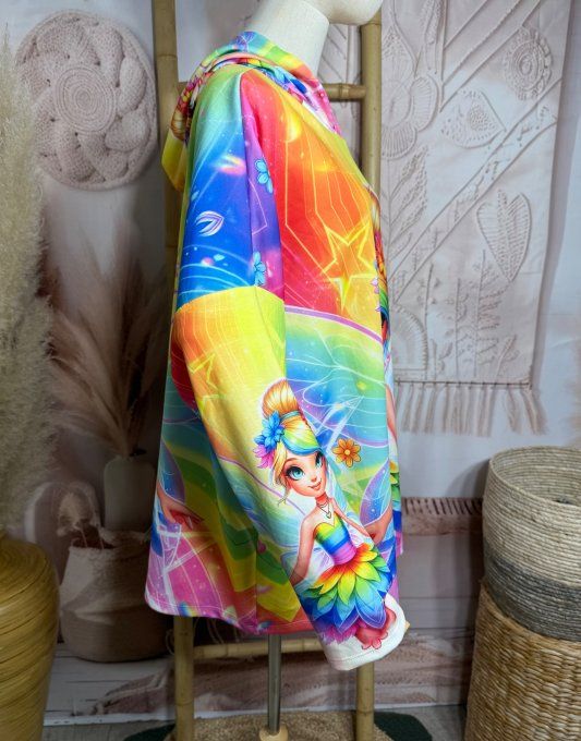 Sweat à capuche ample multicolore La Fée Clochette Arc-en-ciel du 40 au 52/54 