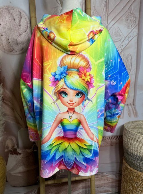 Sweat à capuche ample multicolore La Fée Clochette Arc-en-ciel du 40 au 52/54 