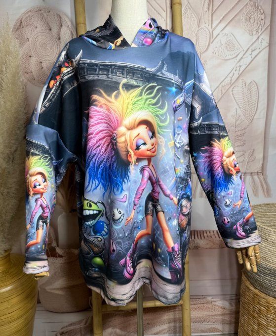 Sweat à capuche ample multicolore La Fillette Arc-en-ciel Urban Street du 40 au 52/54 