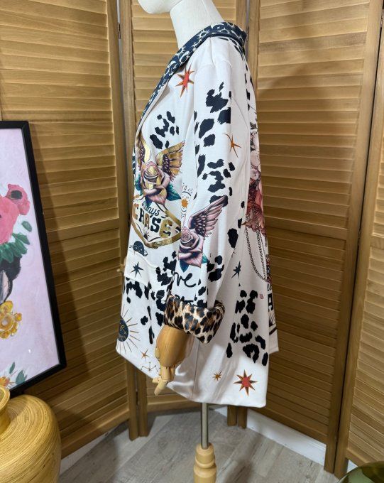 Veste blazer Mexican Skulls doublée Léopard du 42 au 52/54 et même + si portée ouverte 