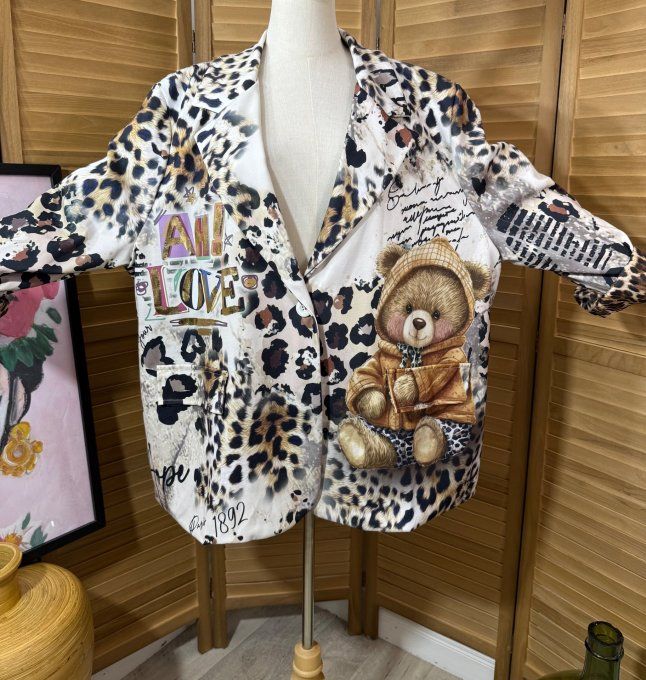 Veste blazer Teddy Bear doublée Léopard du 42 au 52/54 et même + si portée ouverte 