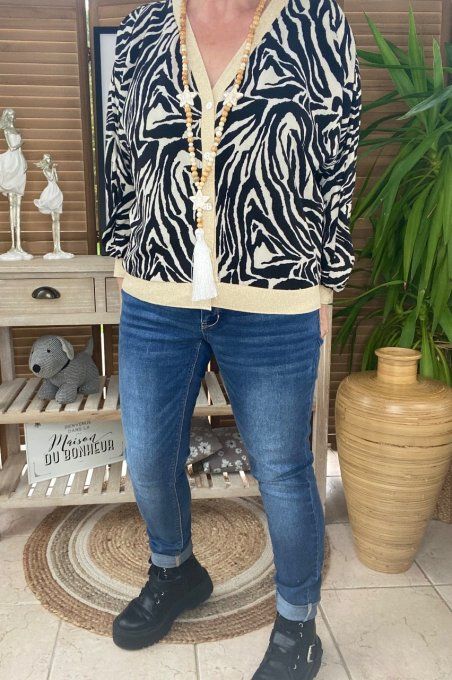Sautoir étoiles pompon blanc marbré & perles bois bohème chic