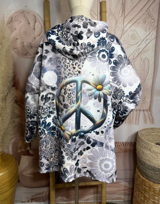Sweat à capuche ample multicolore Peace & Love Hippie Flowers du 40 au 52/54
