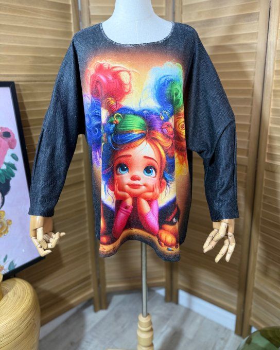 Pull fin ample noir La Fillette et ses chiots douceur +++ du 40 au 52 