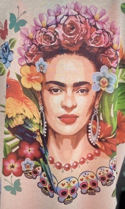 Top beige pailleté lurex doré or Frida Kahlo Mexican Skulls Calaveras du 40 au 52/54