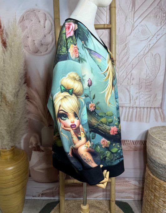 Sweat ample col V manches longues La Fée Clochette Tattoo Girl du 40 au 52/54  