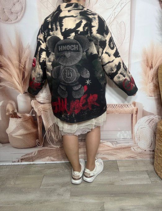 Veste blazer noire Teddy Bear Urban Street Vibes du 42 au 52 et même + 