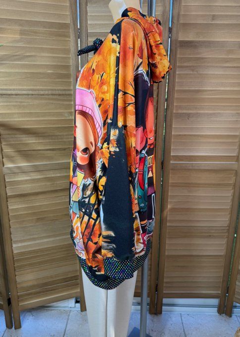 Sweat à capuche long multicolore Les Fillettes en Hiver paillettes du 40 au 50/52 