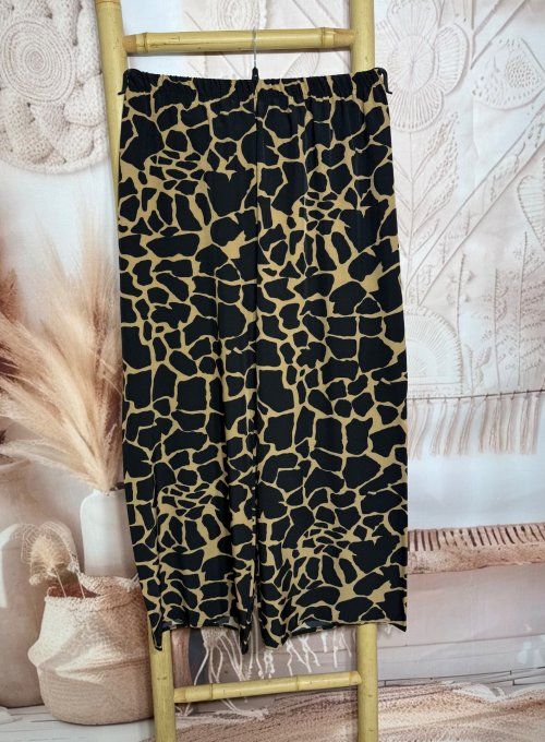Ensemble Girafe noir et caramel pantalon fluide large + veste kimono ample du 38 au 46