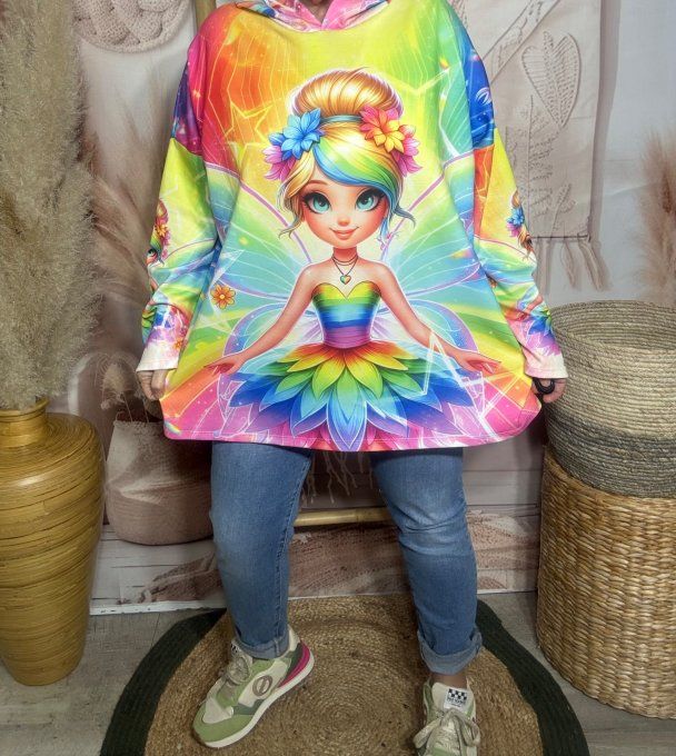 Sweat à capuche ample multicolore La Fée Clochette Arc-en-ciel du 40 au 52/54 