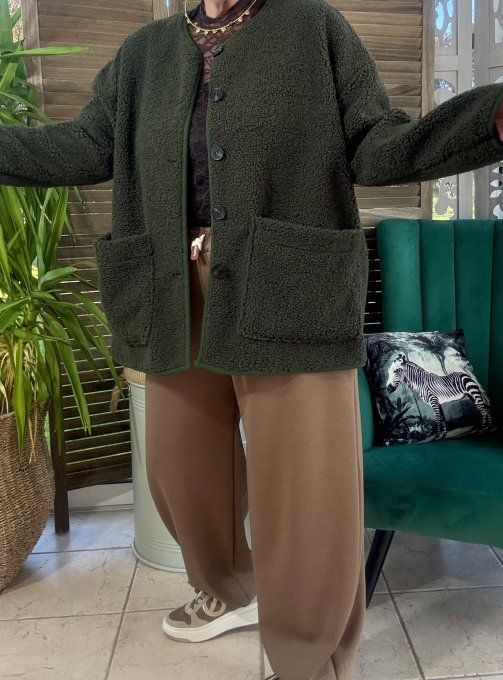Veste Sherpa kaki doublée suédine du 38 au 48/50 et même +