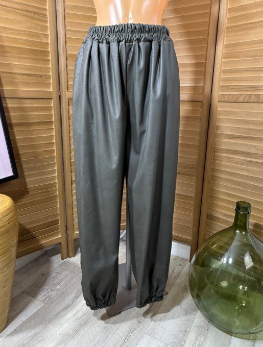pantalon coupe ballon simili-cuir kaki confort ++++ du 42 au 52