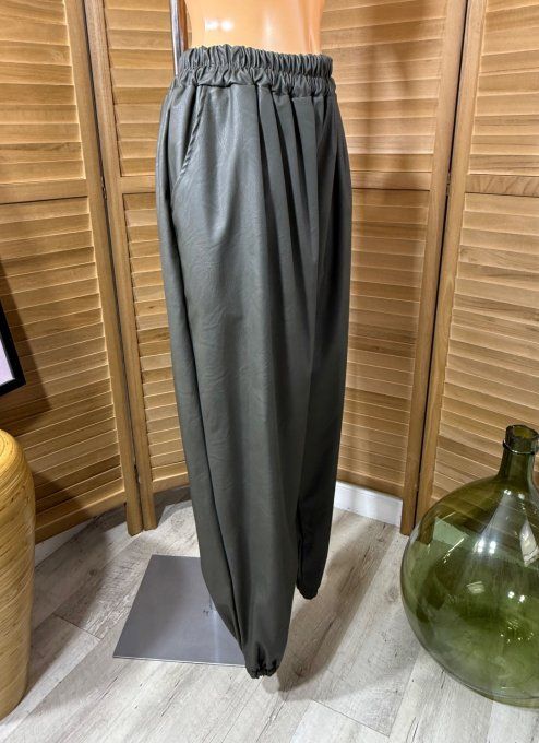 pantalon coupe ballon simili-cuir kaki confort ++++ du 42 au 52