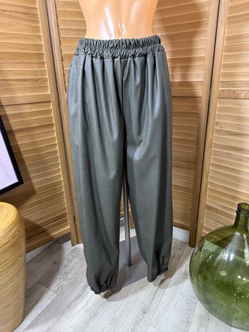 pantalon coupe ballon simili-cuir kaki confort ++++ du 42 au 52
