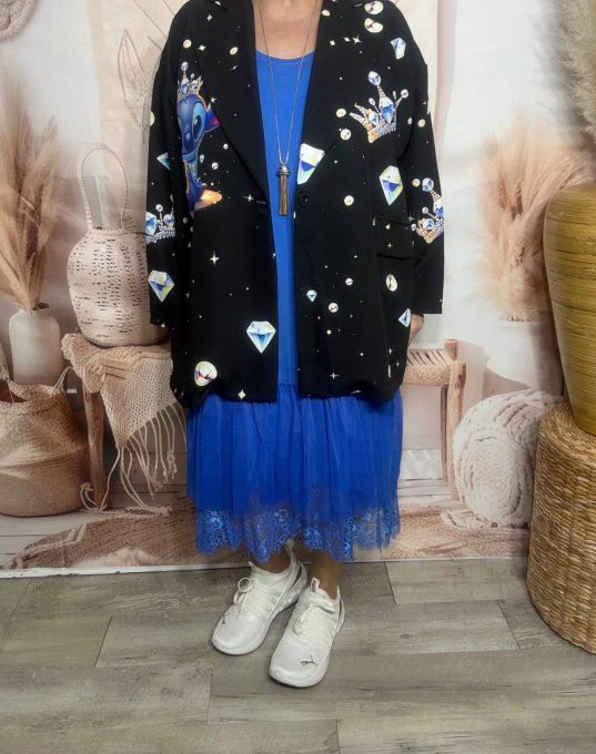 Veste blazer noire Queen Stitch & Diamonds du 42 au 52 et même + 