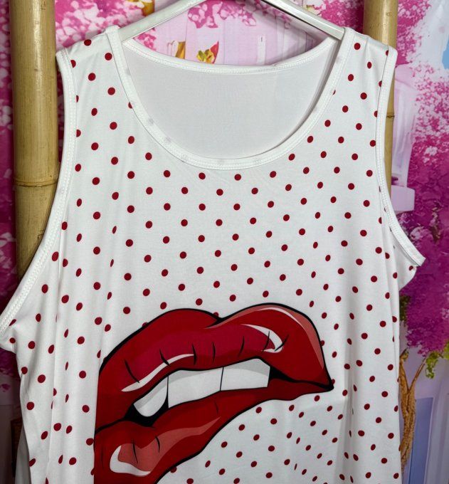 Débardeur trapèze blanc petits pois rouges La Jolie Bouche rouge du 40 au 52/54