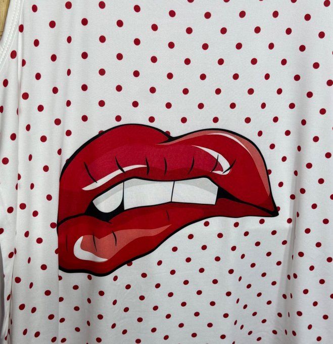 Débardeur trapèze blanc petits pois rouges La Jolie Bouche rouge du 40 au 52/54