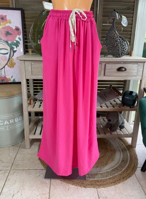 pantalon Palazzo fuschia clair viscose ceinture ajustable confort ++++ du 38 au 52 