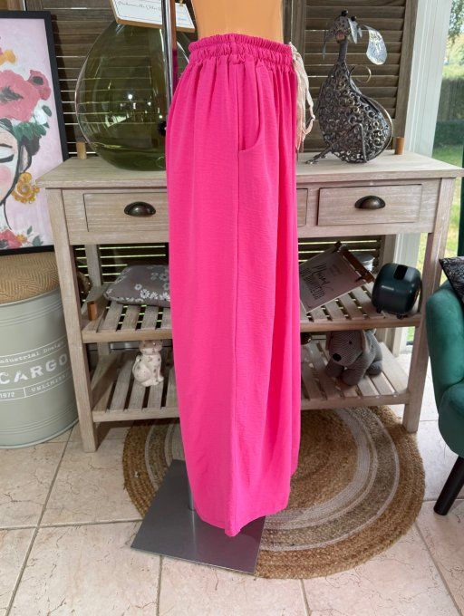 pantalon Palazzo fuschia clair viscose ceinture ajustable confort ++++ du 38 au 52 