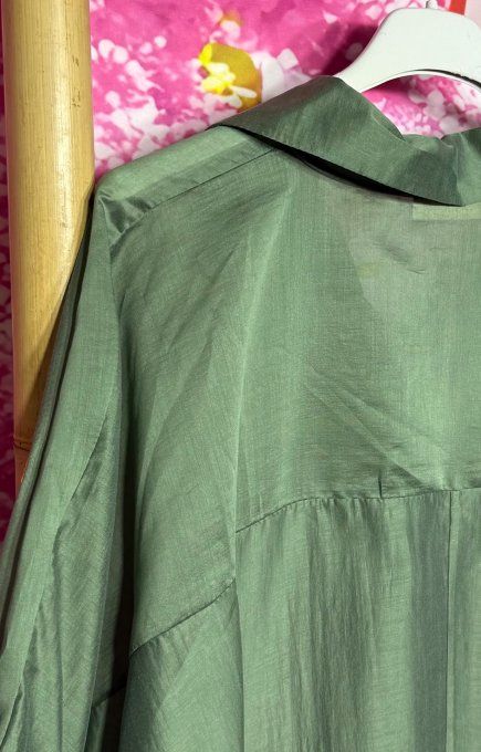 Chemise oversize asymétrique Tencel Kaki irisé Cerises multicolores du 42 au 54