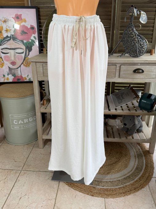 pantalon Palazzo blanc viscose ceinture ajustable confort ++++ du 38 au 52 
