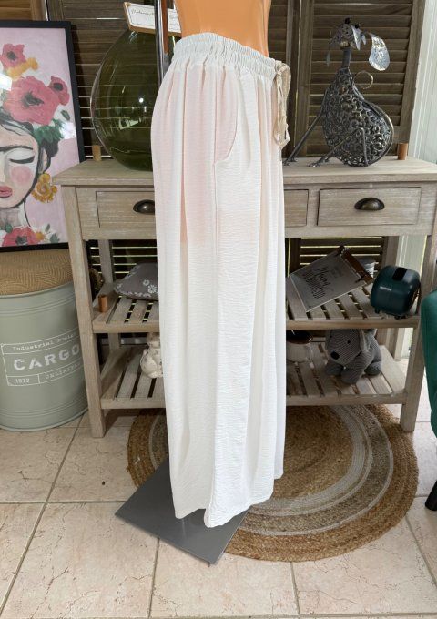pantalon Palazzo blanc viscose ceinture ajustable confort ++++ du 38 au 52 