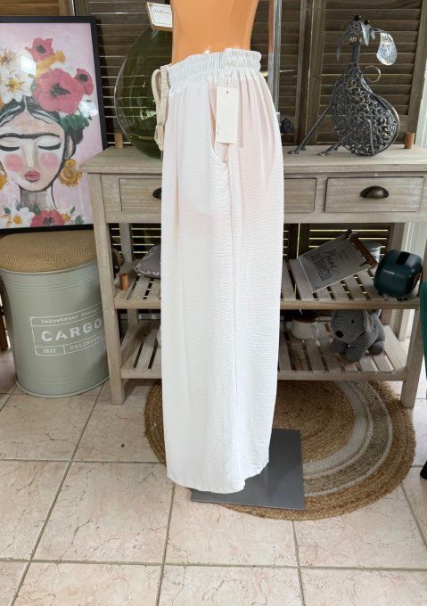 pantalon Palazzo blanc viscose ceinture ajustable confort ++++ du 38 au 52 