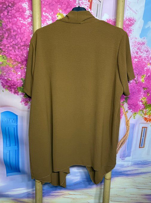 Veste trapèze asymétrique fluide manches courtes Camel douceur +++ du 40 au 52 et même + 
