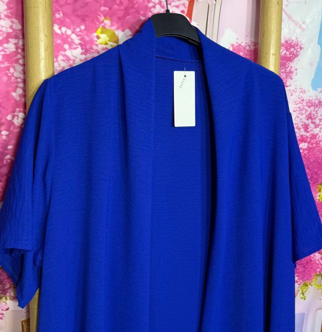 Veste trapèze asymétrique fluide manches courtes Bleu Royal douceur +++ du 40 au 52 et même + 
