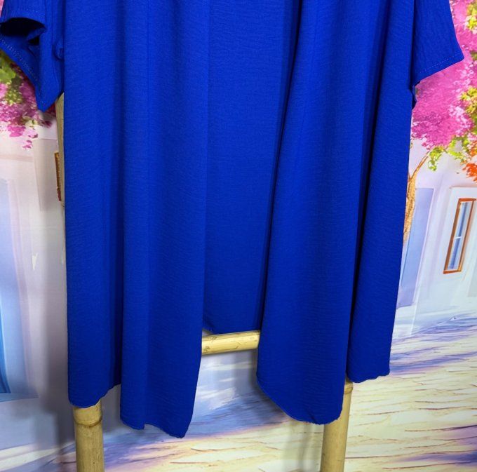 Veste trapèze asymétrique fluide manches courtes Bleu Royal douceur +++ du 40 au 52 et même + 