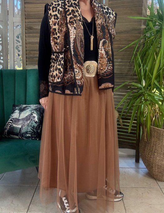Jupe ample longue vaporeuse en tulle caramel du 42 au 50/52