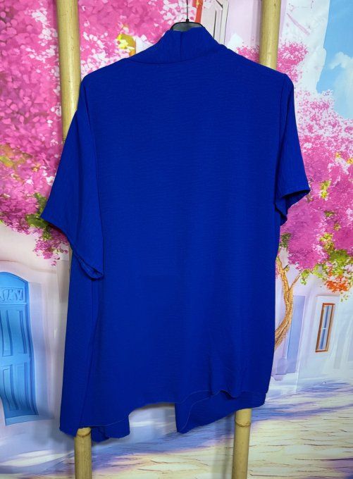 Veste trapèze asymétrique fluide manches courtes Bleu Royal douceur +++ du 40 au 52 et même + 