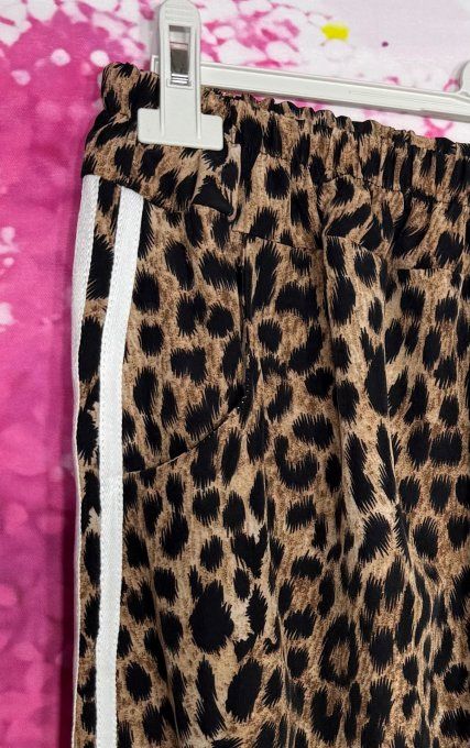Pantalon Palazzo cuisses larges Léopard Camel taille élastiquée du 40 au 52