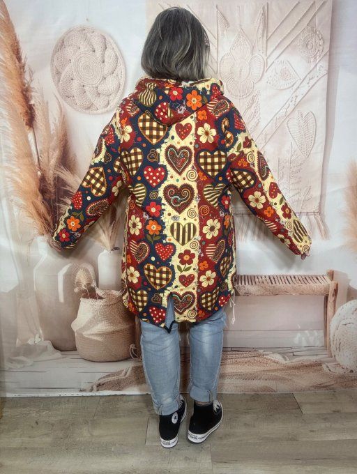 Coupe-vent à capuche déperlant Hippie Chic Coeurs Patchwork du 38 au 48 et même +  