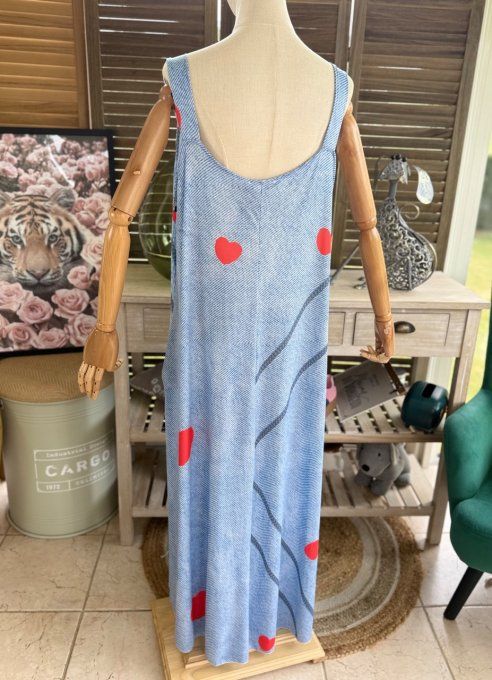 Robe trapèze longue à bretelles effet jeans Fashion Woman in Red du 40 au au 52/54 