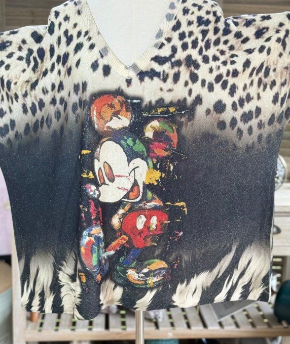 Top lurex beige pailleté doré Mickey Mouse Rétro du 40 au 52/54