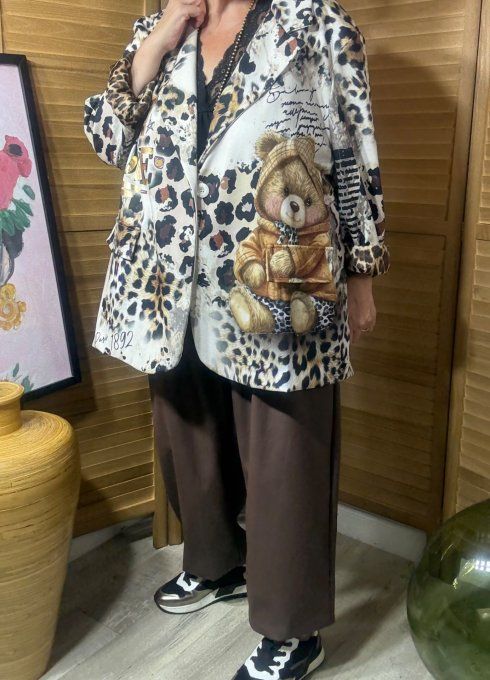 Veste blazer Teddy Bear doublée Léopard du 42 au 52/54 et même + si portée ouverte 