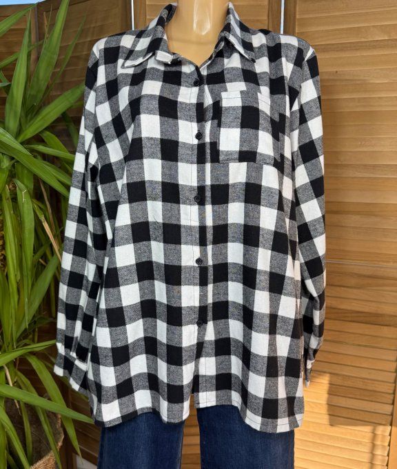 Chemise type flanelle bûcheron carreaux noirs & blancs douceur ++++ du 36 au 46 et même + 