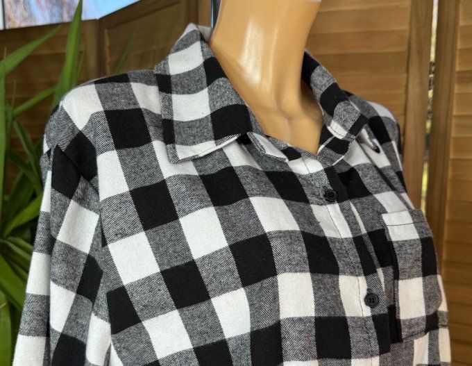 Chemise type flanelle bûcheron carreaux noirs & blancs douceur ++++ du 36 au 46 et même + 