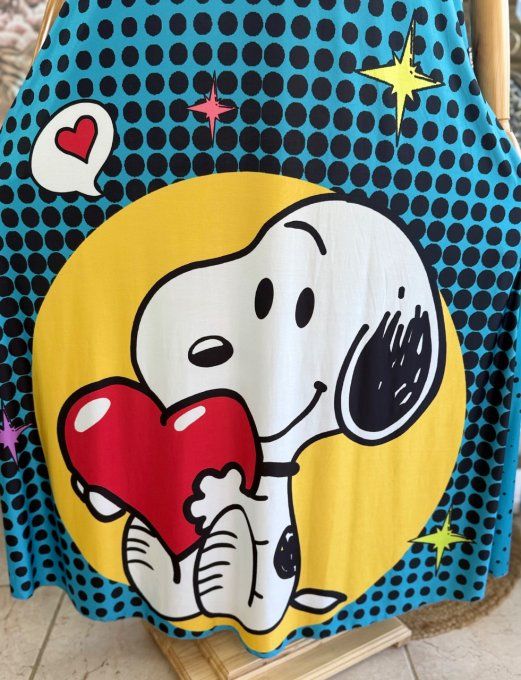Robe trapèze longue à bretelles bleue pois noirs Snoopy in Love du 40 au au 52/54 