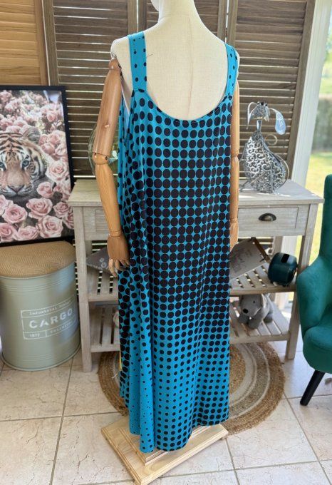 Robe trapèze longue à bretelles bleue pois noirs Snoopy in Love du 40 au au 52/54 
