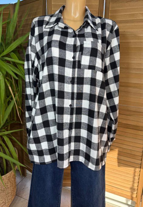 Chemise type flanelle bûcheron carreaux noirs & blancs douceur ++++ du 36 au 46 et même + 