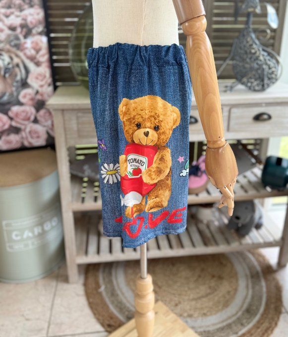 Ensemble short + top effet jeans délavé Teddy Bear Gourmand du 38 au 50/52