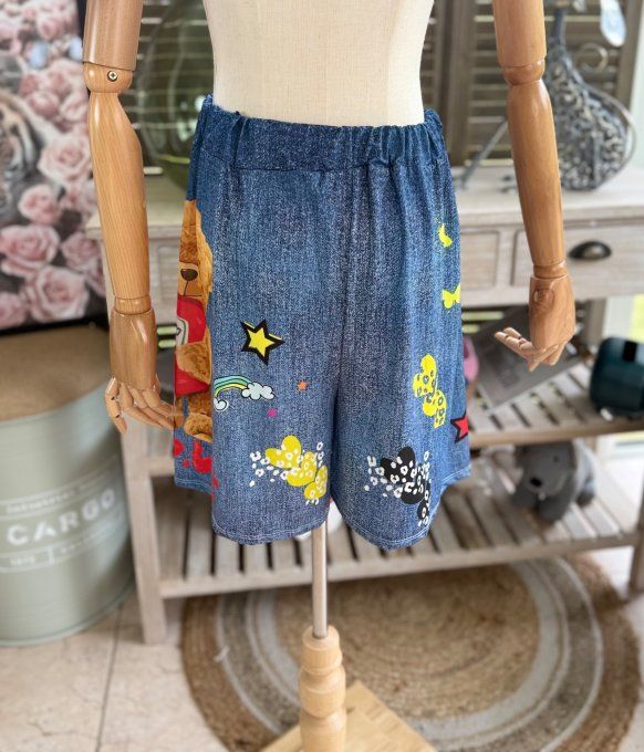 Ensemble short + top effet jeans délavé Teddy Bear Gourmand du 38 au 50/52